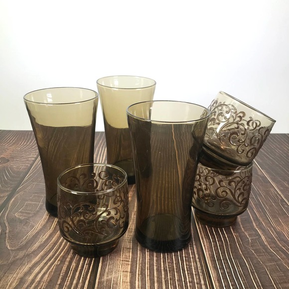 Libbey PRADO Old Fashioned Glass Tawny Brown Raised Swirl Rocks Low Ball 8-oz - Picture 9 of 10